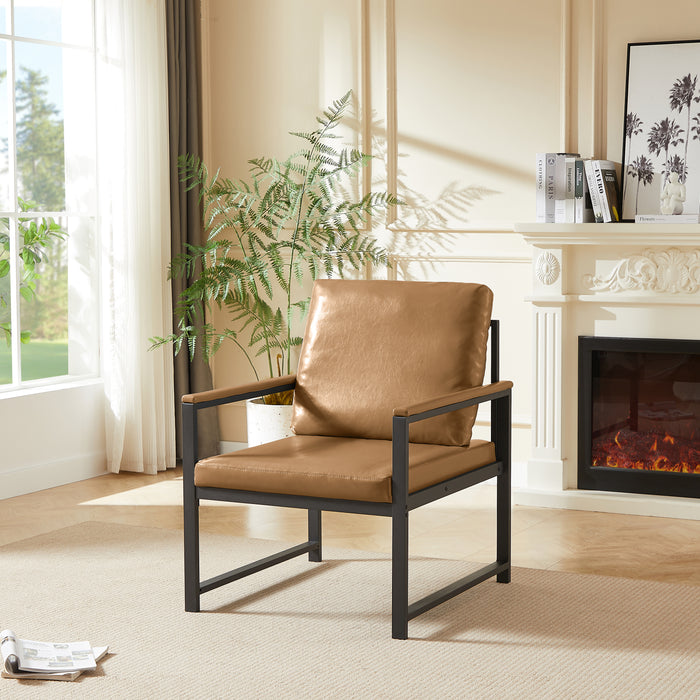 Tech cloth Armchair, Retro Leisure Accent Chair with Extra Soft Padded & Cushion, Metal Armrests, Modern Reading Arm Chair with Black Metal Frame for Living Room/Office/Bedroom/Study, Camel