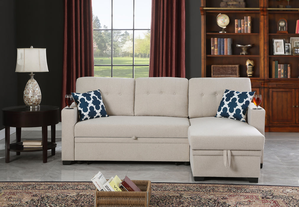 82' Width Sectional with storage chaise and cupholder armrest