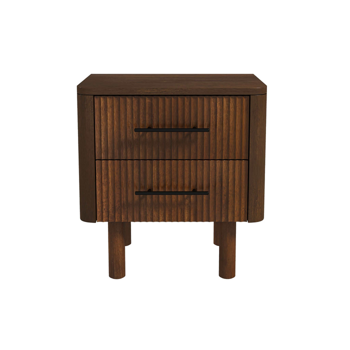 Logan Mid Century Modern Walnut Nightstand with 2 Drawers, Solid Wood, 24x 22x15 inches Drawers and Storage Shelf for Bedrooms, Small Spaces, Bedside Table