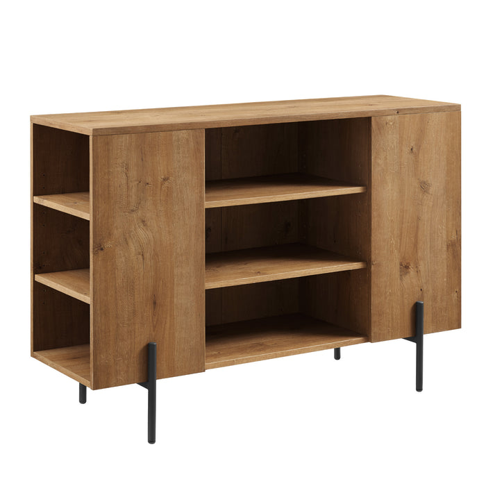 Modern Minimalist Open Storage Console with Cubbies – English Oak