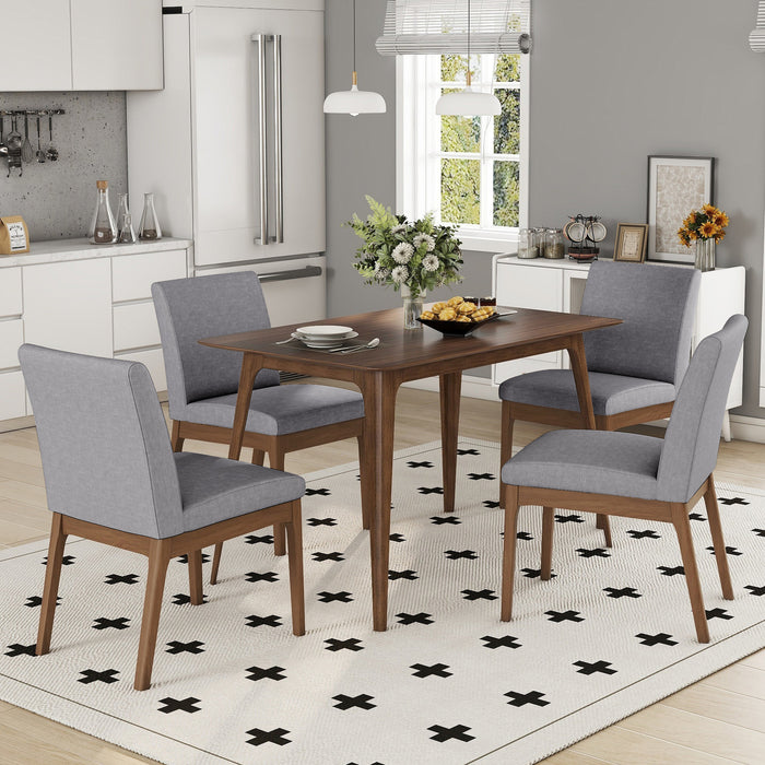 5-Piece Dining Table Set with One Solid Wood Frame Table and 4 Upholstered Chairs for Dining Room (Walnut+Grey)