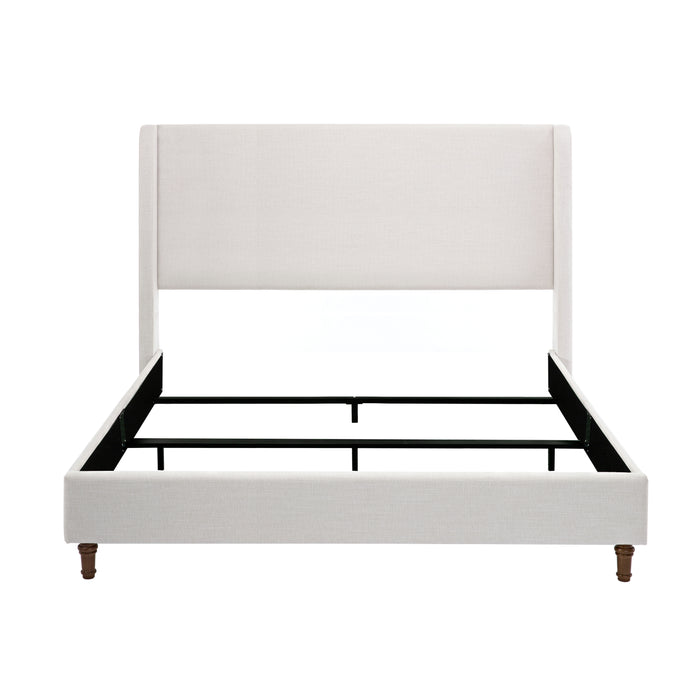 Hayden Upholstered Wingback Bed Size King / Tall 54' Headboard Upholstered King Bed / Without Wooden Slats / Box Spring Required / King / Textured Ivory Canvas / Elegant Simplicity / Easy Assembly