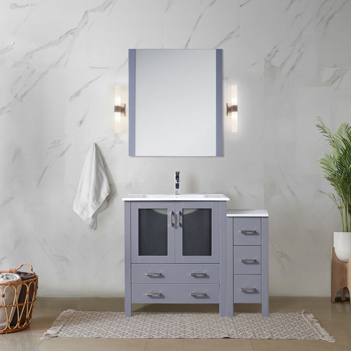 Dark Grey Single Bath Vanity 42 in. W x 18.25 in. D, with Side Cabinet, and White Ceramic Top