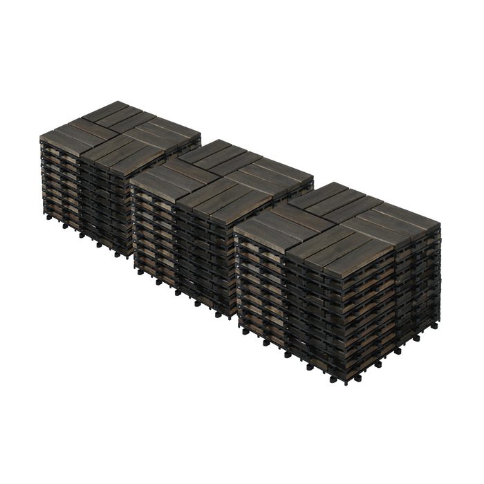Acacia Wood Interlocking Deck Tiles Checker Pattern, 30 PCS 12' x 12' Dark Brown Square Acacia Hardwood Outdoor Flooring for Patio, Bancony, Pool Side,...