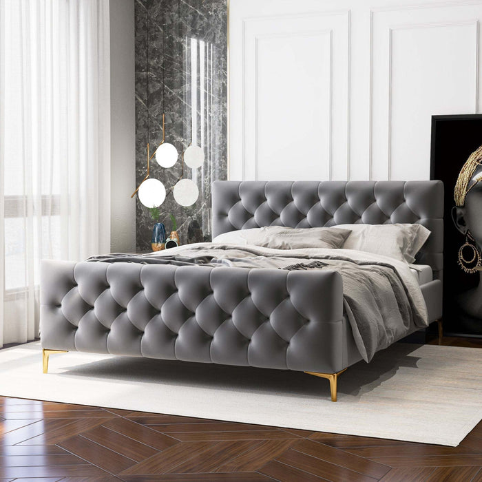 Bailey Dark Grey Velvet Queen Bed