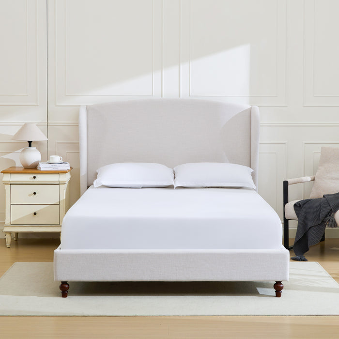 Windsor Tall 54' Headboard Upholstered Wingback Bed Size King / Premium  Textured Ivory Canvas  / Minimalist Designs / No Box Spring Needed / Easy Assembly / King