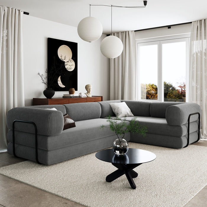U_Style L-Shaped Modular Sofa Bed in Corduroy Fabric, Ideal for Living Rooms and Apartments