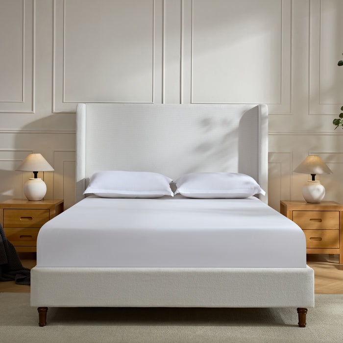 Harper Tall Headboard Upholstered Bed / 54' High Headboard / Elegant Simplicity  / No Box Spring Needed / Easy Assembly / Queen / Cream White Chenille