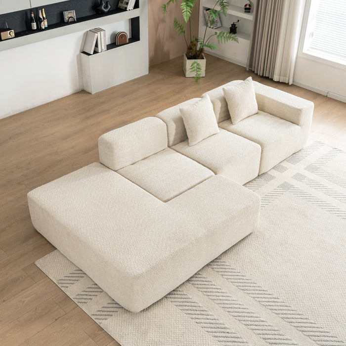 116.5' Sectional Sofa Full-compressed Sofa Couch Free-combined Sofa for Living Room, Beige