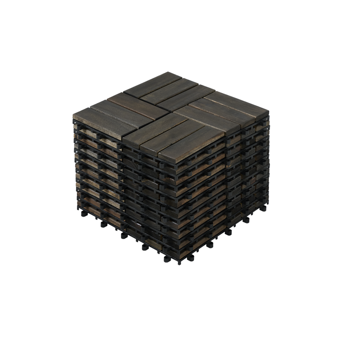 Acacia Wood Interlocking Deck Tiles Checker Pattern, 10PCS 12' x 12' Square Dark Brown Acacia Hardwood Outdoor Flooring for Patio, Bancony, Pool Side,...