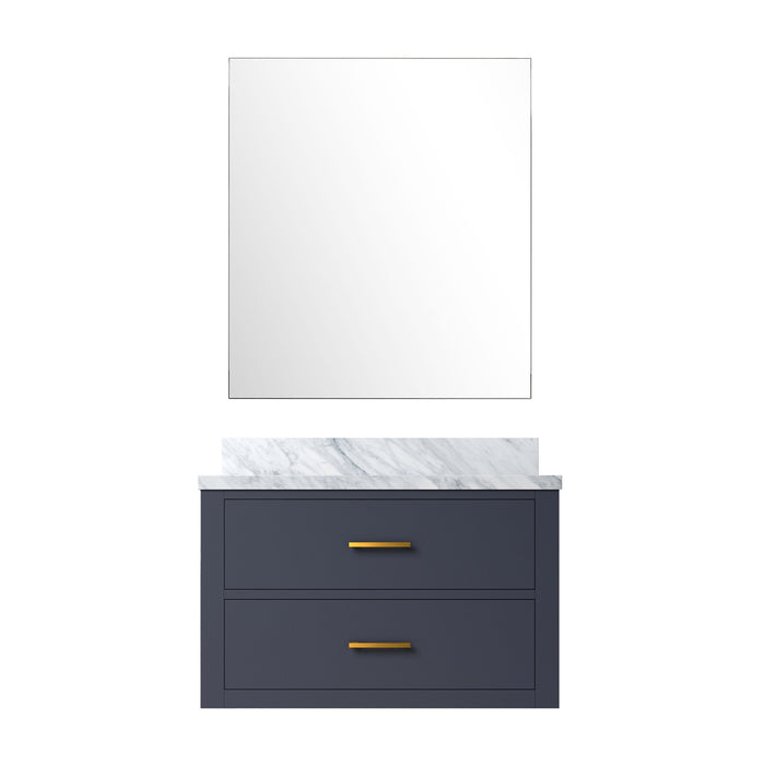 Blue Single Bath Vanity 30 in. W x 22 in. D, Carrara Marble Countertop and 28 in. Mirror