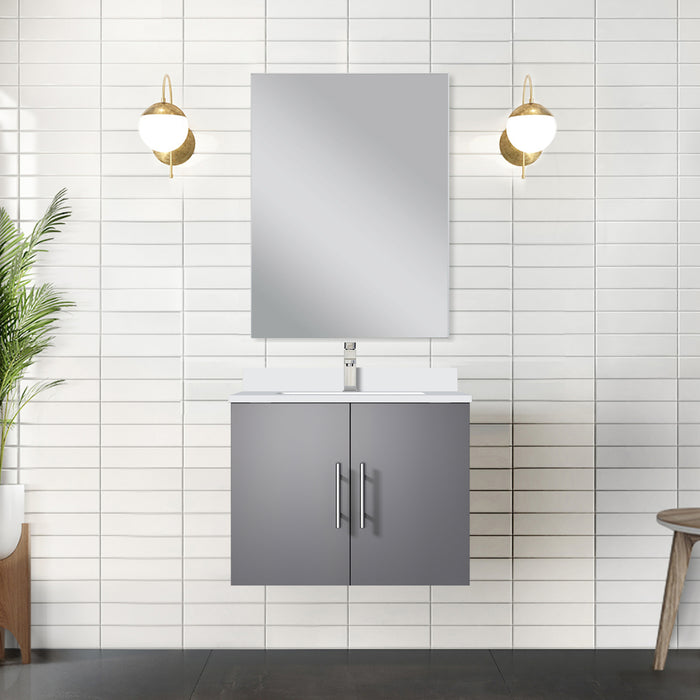 Dark Grey Single Bath Vanity 24 in. W x 22 in. D, White Quartz Countertop, 18 in. Mirror and Faucet Set
