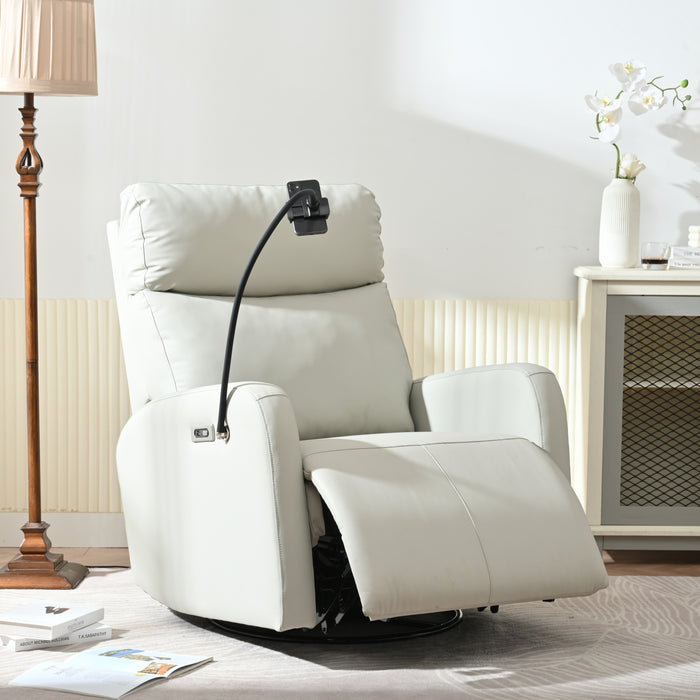 Zela 270° Power Swivel Rocker Recliner Chair, Electric Glider Reclining Sofa with USB Ports, Power Swivel Glider, Rocking Chair Nursery Recliners for Living Room Bedroom(Light Gray+270° Swivel)