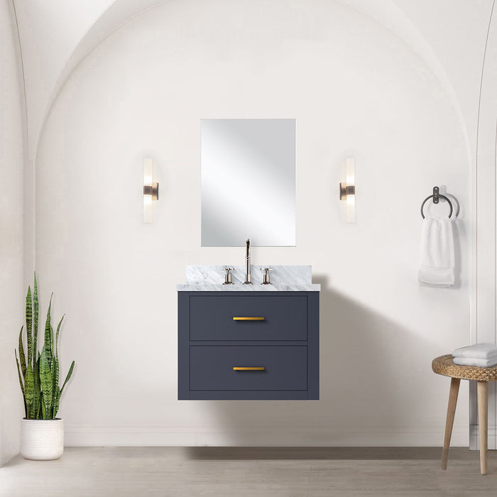 Blue Single Bath Vanity 24 in. W x 18 in. D, Acrylic Countertop, 18 in. Mirror and Faucet Set