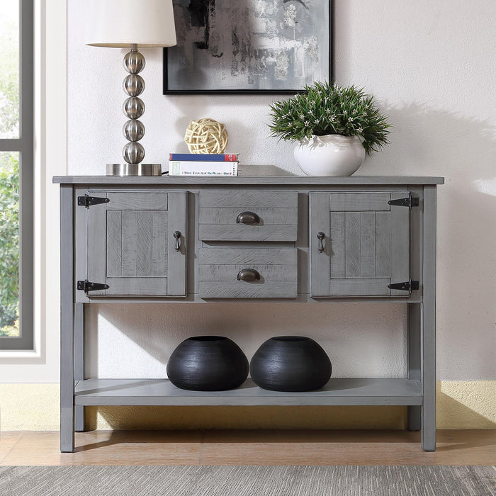 Joy 48'' Solid Wood Sideboard Console Table with 2 Drawers and Cabinets and Bottom Shelf, Retro Style Storage Dining Buffet Server Cabinet for Living Room Kitchen Dining Room(Antique Gray)