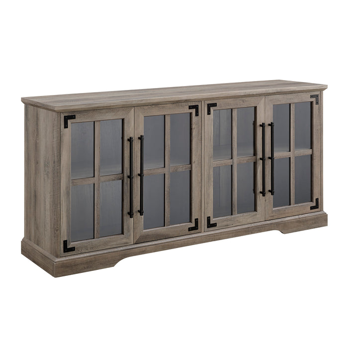 Modern Farmhouse Windowpane Glass-Door TV Stand for TVs up to 65' - Grey Wash
