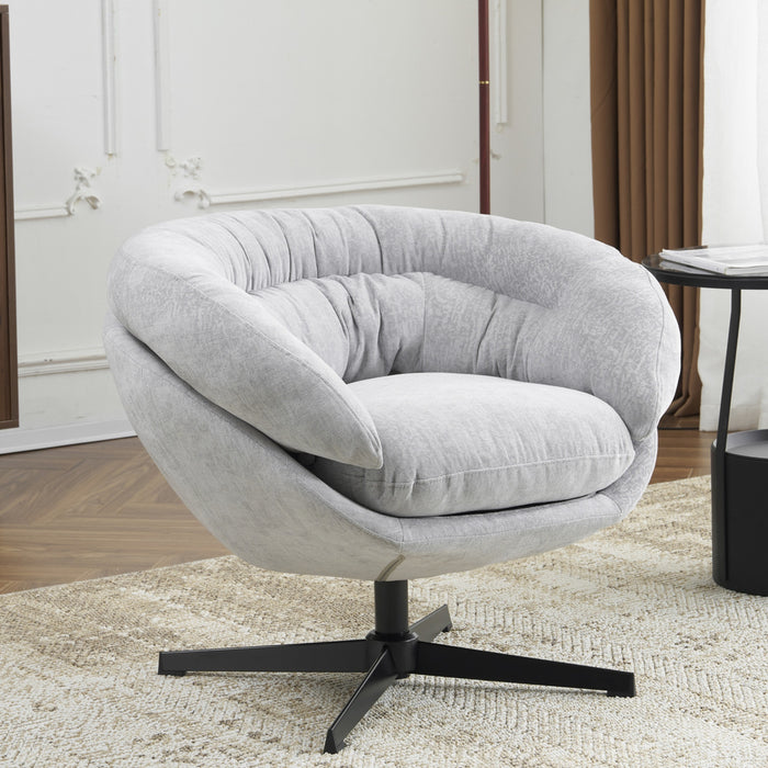 Modern Chenille Office Chair, 360° Swivel Club Chair/Accent Chair with Removable Cushion, Round Office Chair, Black Metal Base, Cotton Material, Living Room, Bedroom, Reading Corner, Office (Gray)
