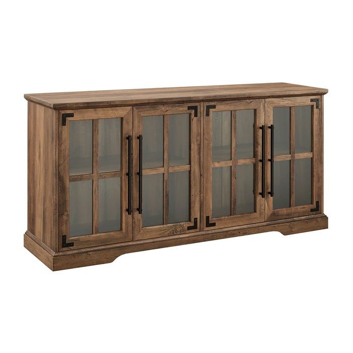 Modern Farmhouse Windowpane Glass-Door TV Stand for TVs up to 65' - Rustic Oak