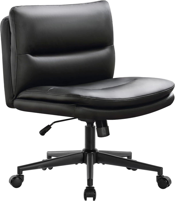 Office Chair Armless Desk Chair with Wheels, PU Padded Wide Seat Home Office Chairs, 120° Rocking Mid Back Cute Computer Chair for Bedroom, Vanity, Makeup