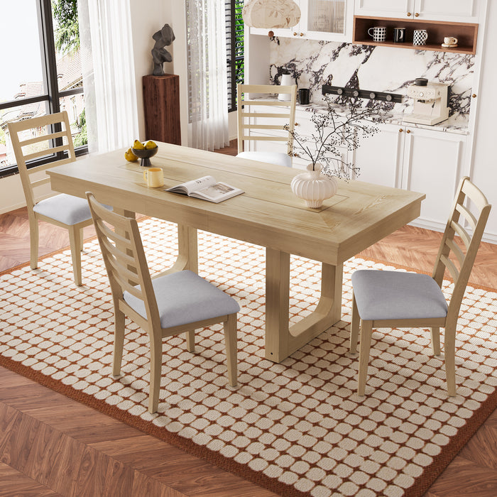 5 Piece Extendable Dining Table Set, Farmhouse Extendable Table with 18' Move Leaf, 78' Rustic Wooden Kitchen Table and 4 piece Upholstered Chairs, Expanding Dining Room Table Set for Dining Room