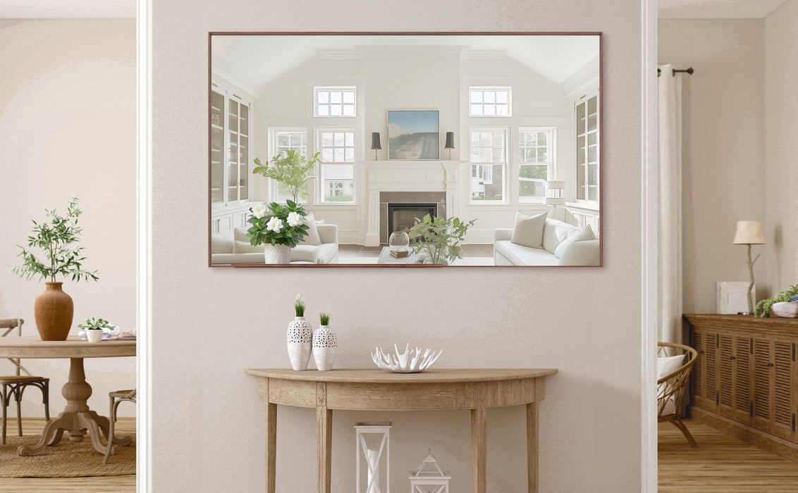 60*36' Oversized Modern Rectangle Bathroom Mirror with walnut Frame Decorative Large Wall Mirrors for Bathroom Living Room Bedroom Vertical or Horizontal Wall Mounted mirror with Aluminum Frame