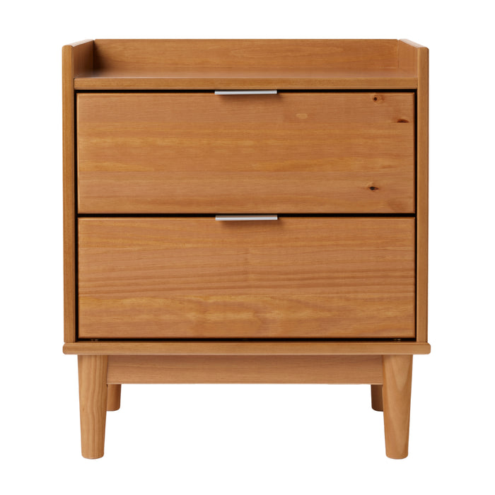 Mid-Century Modern 2-Drawer Solid Wood Nightstand – Caramel