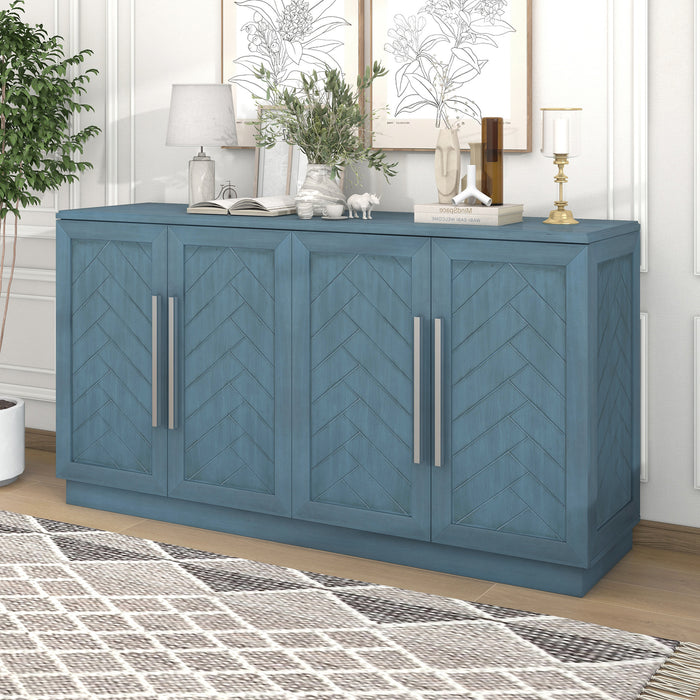 Sunshine Sideboard Buffet Cabinet with Storage, Buffet Cabinet with Adjustable Shelves and Silver Handles Sideboard Cabinet for Kitchen, Dining Room, Living Room, Antique Blue