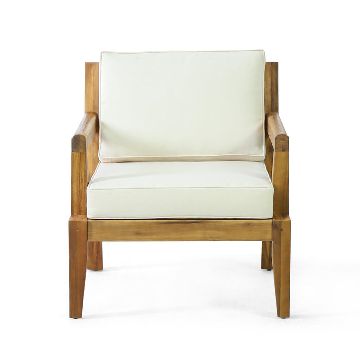 Outdoor Acacia Wood Club Chair with Cushions, Set of 2, Beige