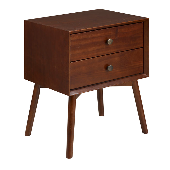 Mid-Century Modern Double-Drawer Solid Wood Nightstand - Walnut