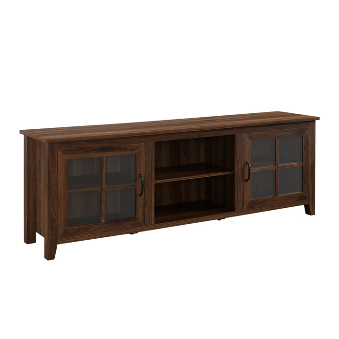 Modern Farmhouse 2-Door Glass Windowpane 70' TV Stand for 80' TVs - Dark Walnut