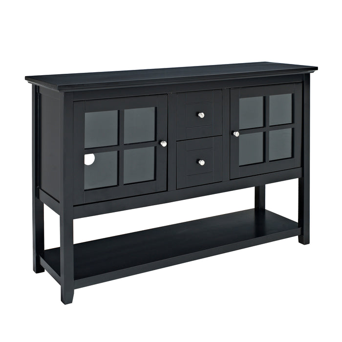 Farmhouse 2-Drawer Glass-Door Buffet with Lower Shelf - Black
