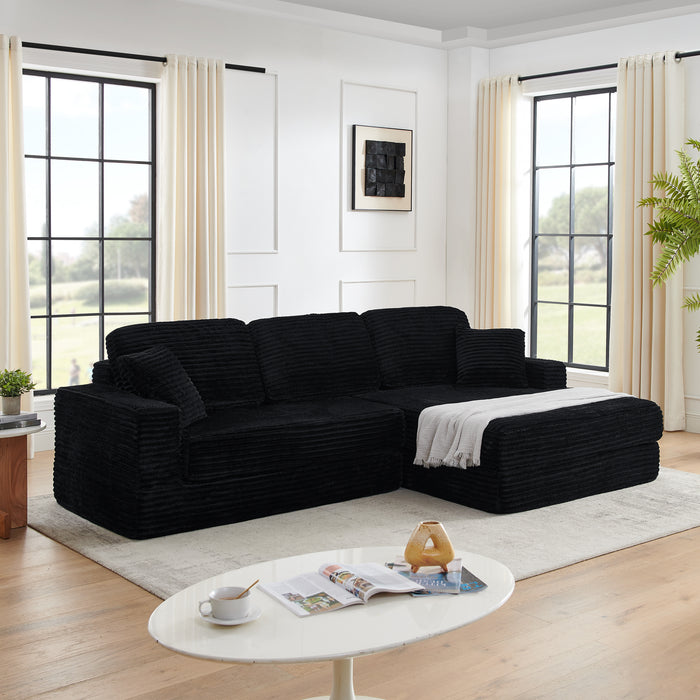Right sofa seat,L shape Modular Sectional Sofa, Compressed Sectional Sofa Modern Minimalist Style Corduroy Couch,Unfold into a bed, Bedroom, Comfy Compressed Sofa Couch Space-Efficient Design-black
