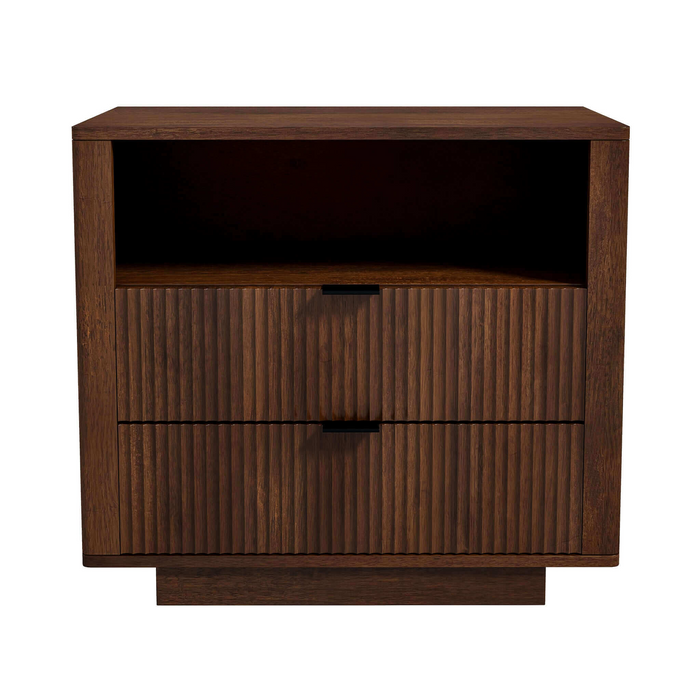 Lola Mid Century Modern Walnut Nightstand 2-Drawer Bed Side Table Solid Wood Dark Brown for Bedroom Living Room