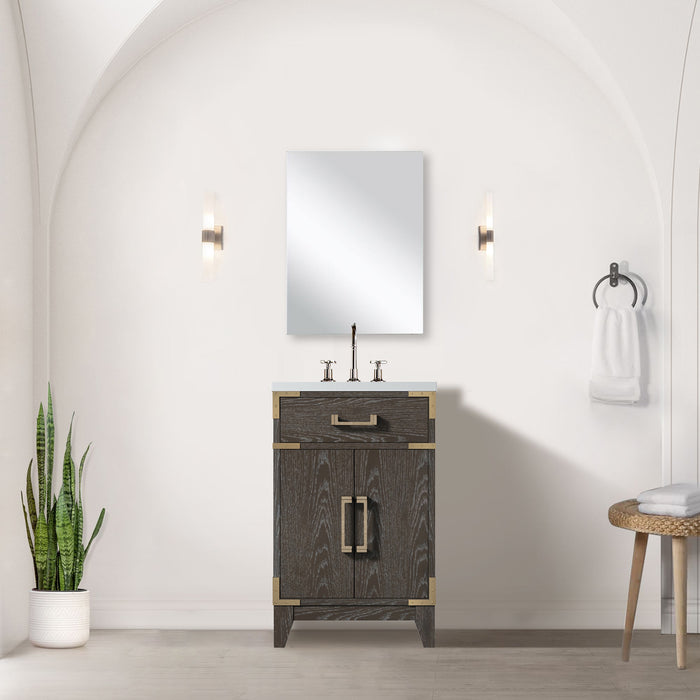 Brown Oak Single Bath Vanity 20 in. W x 18 in. D, Acrylic Countertop, 18 in. Mirror and Faucet Set