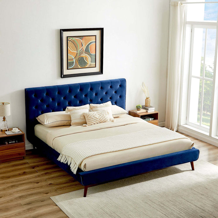 Graceville Velvet Platform Bed Queen size