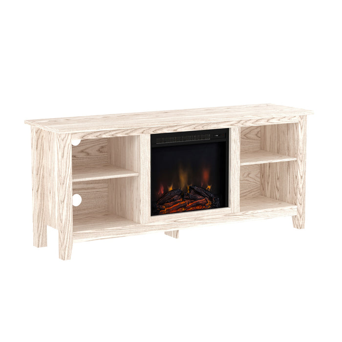 Modern Transitional Wood 58 Fireplace TV Stand for 65 TVs with 2 Shelves - White