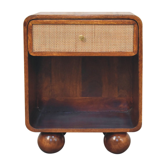 Solid Wood Chestnut Open Woven Bedside, 1drawer