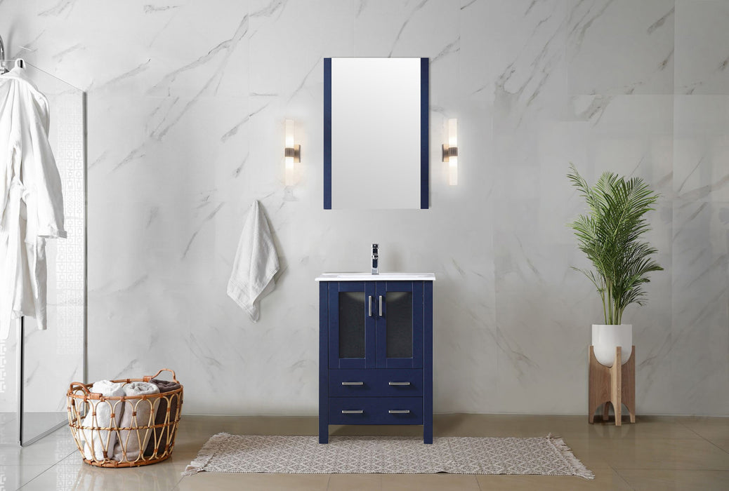 Navy Blue Bath Vanity 24 in. W x 18.25 in. D, White Ceramic Top, Faucet Set, and 22 in. Mirror