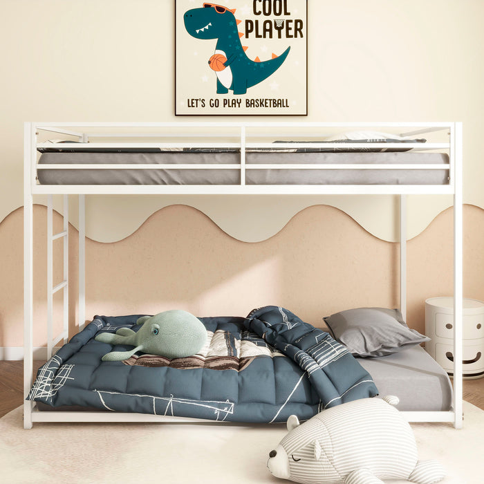 Adam Sturdy Twin Over Twin Bunk Bed Metal White for Kids and Adult, Low Profile and Easy Climbing with Stable Ladder