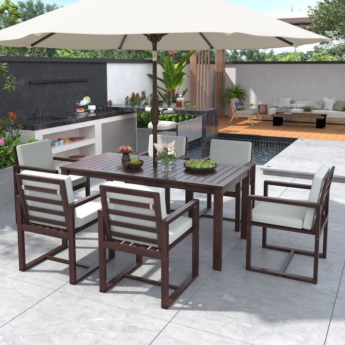Patio Dining Set Outdoor Dining Table and Chair Set with  and Removable Cushions for Patio, Backyard, Garden, Dark Brown