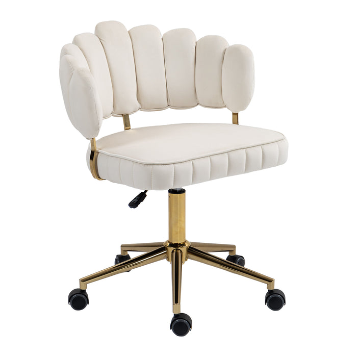 Modern Velvet Home Office Desk Chair with Wheels, Swivel, Height Adjustable, Beige