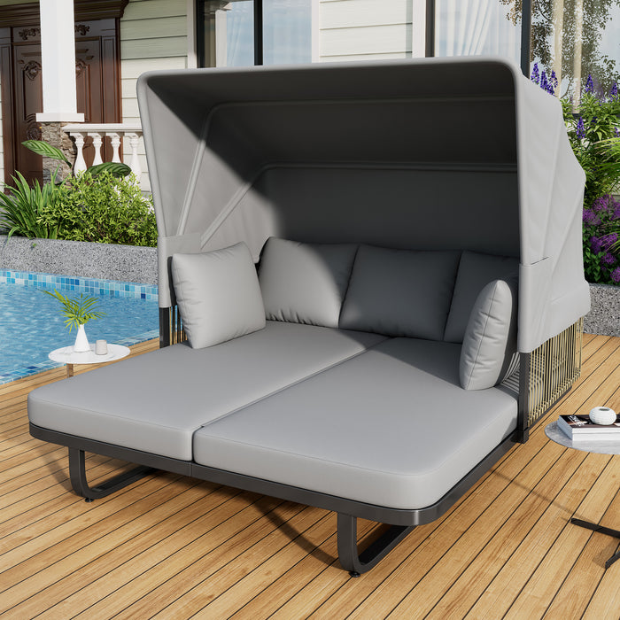 57' Outdoor Patio Daybed Rattan Daybed Outdoor Sunbed with Detachable Pillows for Patio, Backyard, Pool, Grey