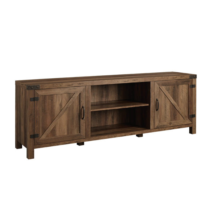 Rustic Farmhouse Double Barn Door 70' TV Stand for 80' TVs with Center Shelves - Rustic Oak