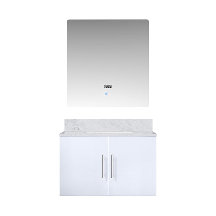 Glossy White Bath Vanity 30 in. W x 22 in. D, Carrara Marble Top, and 30 in. LED Mirror