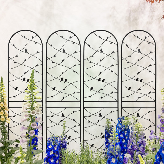 4 Pack Metal Garden Trellis 86.7' x 19.7' Rustproof Trellis for Climbing Plants Outdoor Flower Support Bird Deco Black