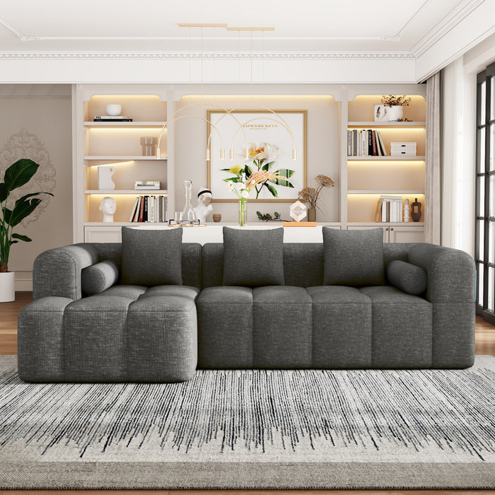 101.2'  Sectional Sofa Full-Compressed Sofa Modular Sofa Couch Free-combined Sofa with Deep Seating  and Two Side Pockets for Living Room, Grey