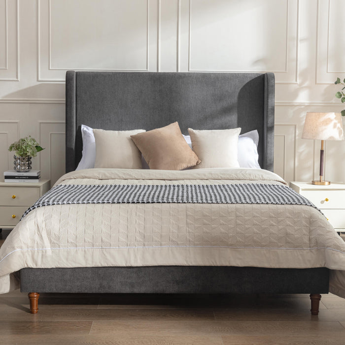 Harper Tall Headboard Upholstered Bed / 54' High Headboard / Elegant Simplicity / No Box Spring Needed / Easy Assembly / Queen / Dark gray velvet