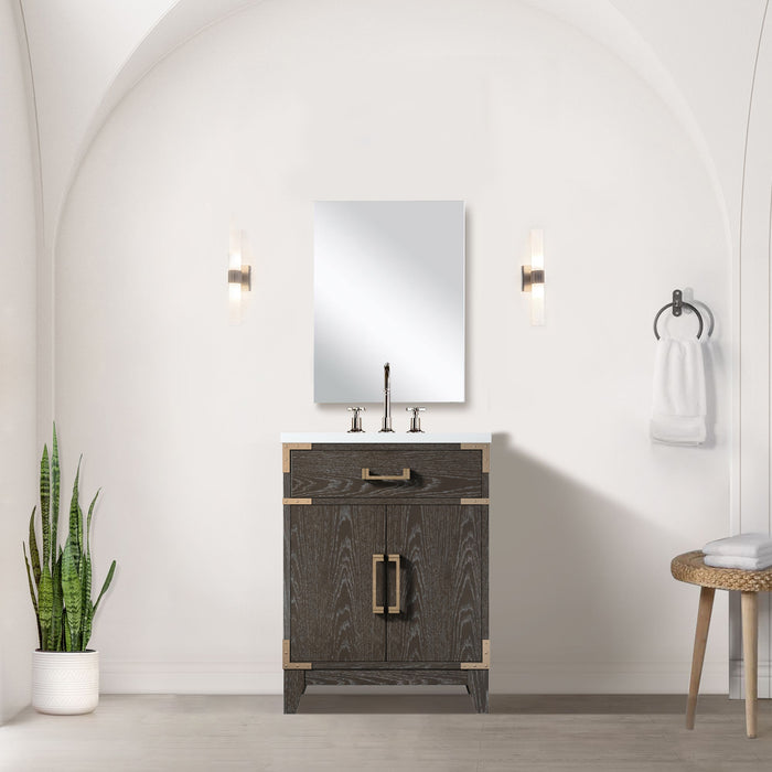 Brown Oak Single Bath Vanity 24 in. W x 18 in. D, Acrylic Countertop and 18 in. Mirror
