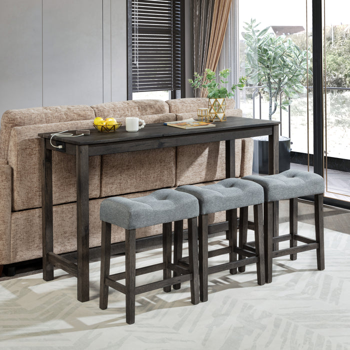 Luna 4-Piece Bar Table Set with Power Outlet and Charging Ports