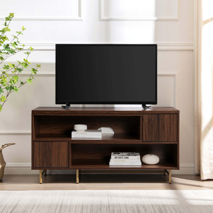 Contemporary Fluted-Door Expandable TV Stand for TVs up to 56 inches – Dark Walnut